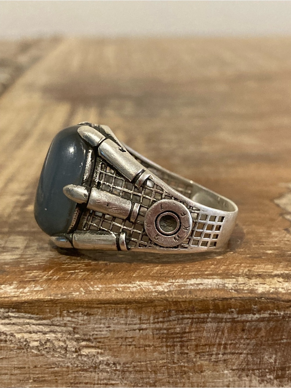 Sterling Silver Men's Statement Ring w/ Brown & Gray Cabochon Stone Dragon Claw - Picture 3 of 15